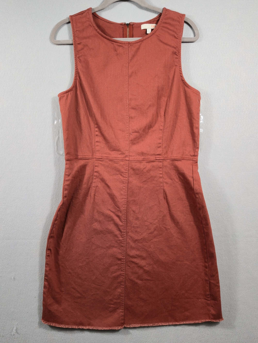 GB Rust Terracotta Mini Shift Dress Sleeveless Frayed Hem XL